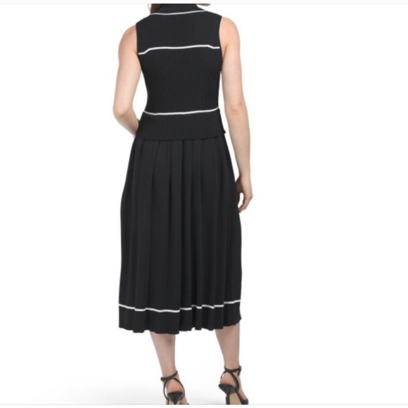 Shoshanna Clarkson Dress NWT Ribbed Knit Sleeveless Pleated Skirt Black White M - Picture 2 of 10